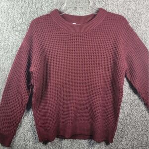 Time and‎ Tru - Waffle Knit Sweater Casual Long Sleeve - Burgundy Womens Small